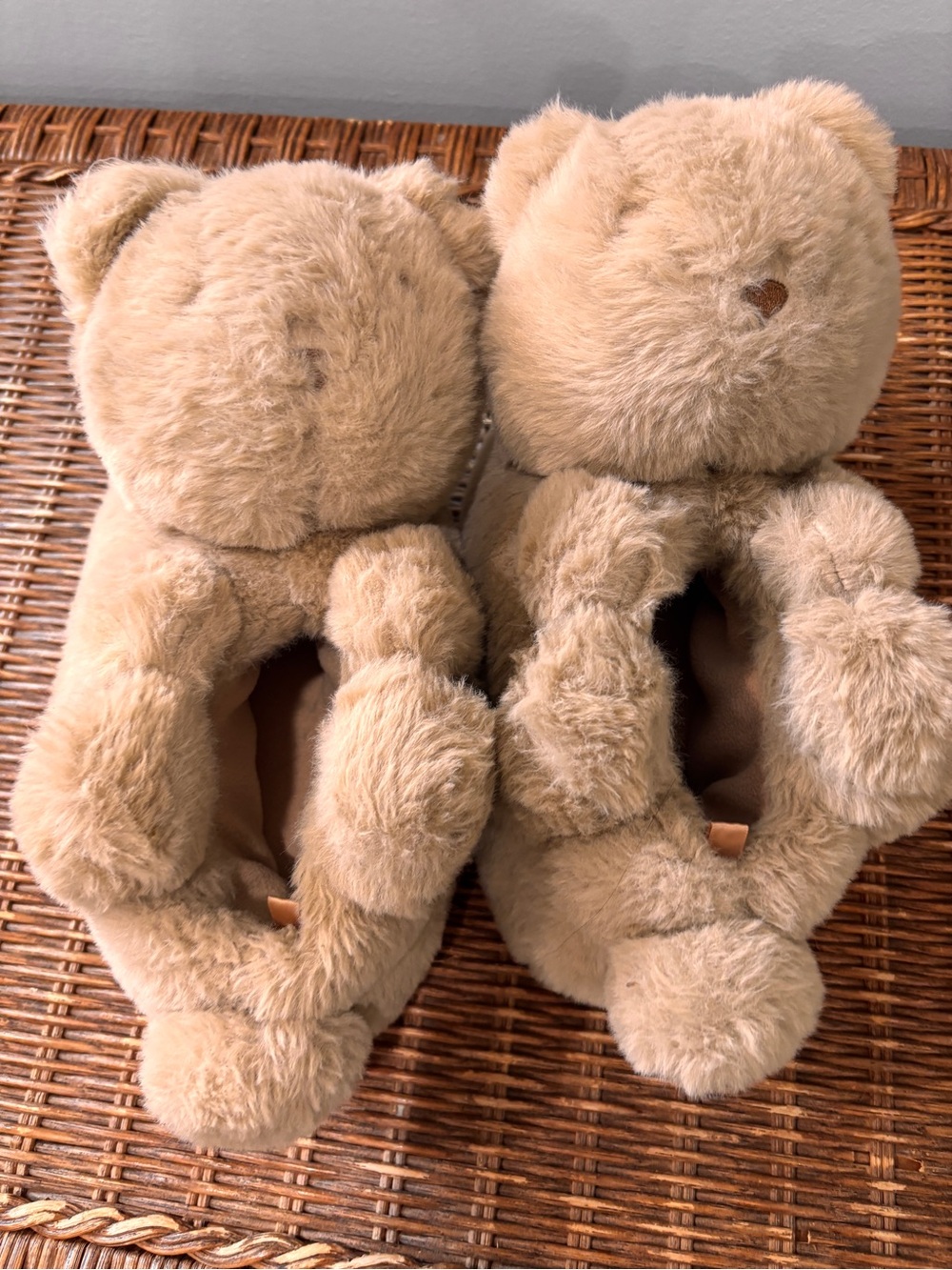 GAP Plush Teddy Bear Slippers in Light Beige